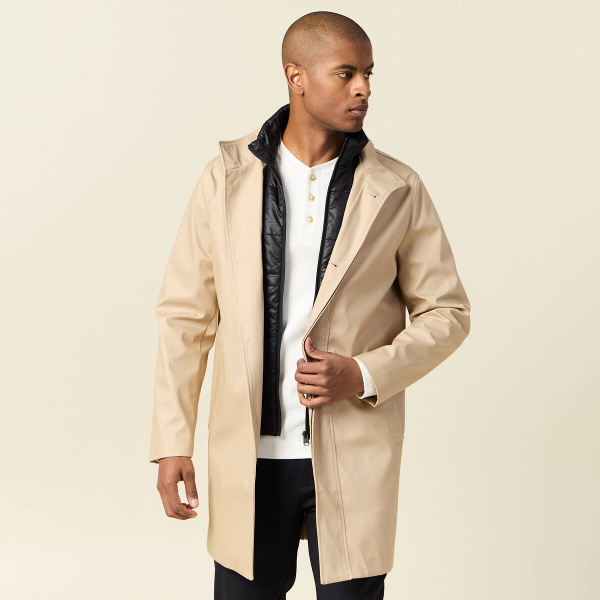 Trench mi-long col montant beige homme