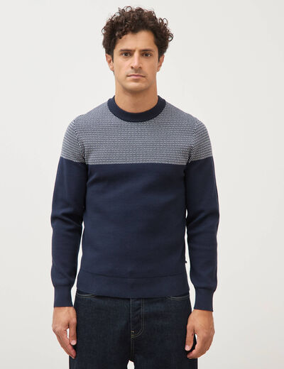 Pull droit fin col rond manches longues bleu marine homme