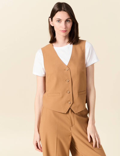 Gilet ajust&eacute; sans manches doubl&eacute; beige femme