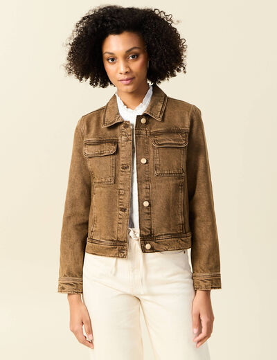 Blouson droit manches longues marron foncé femme