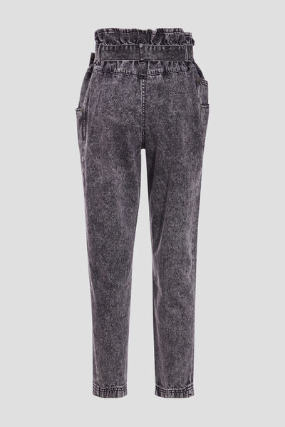 Jeans slouchy ceinturé denim snow noir femme