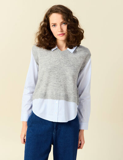 Pull 2-en-1 éco-responsable gris femme