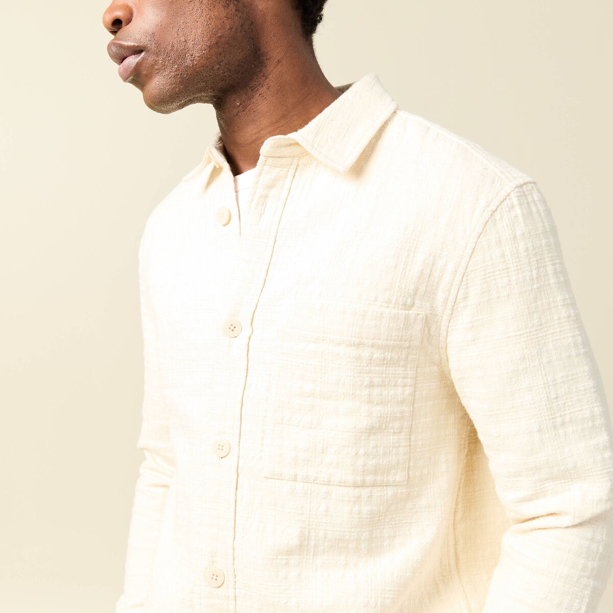 Surchemise droite longue col am&eacute;ricain ecru homme