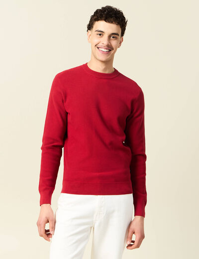 Pull fin col rond manches longues rouge fonc&eacute; homme