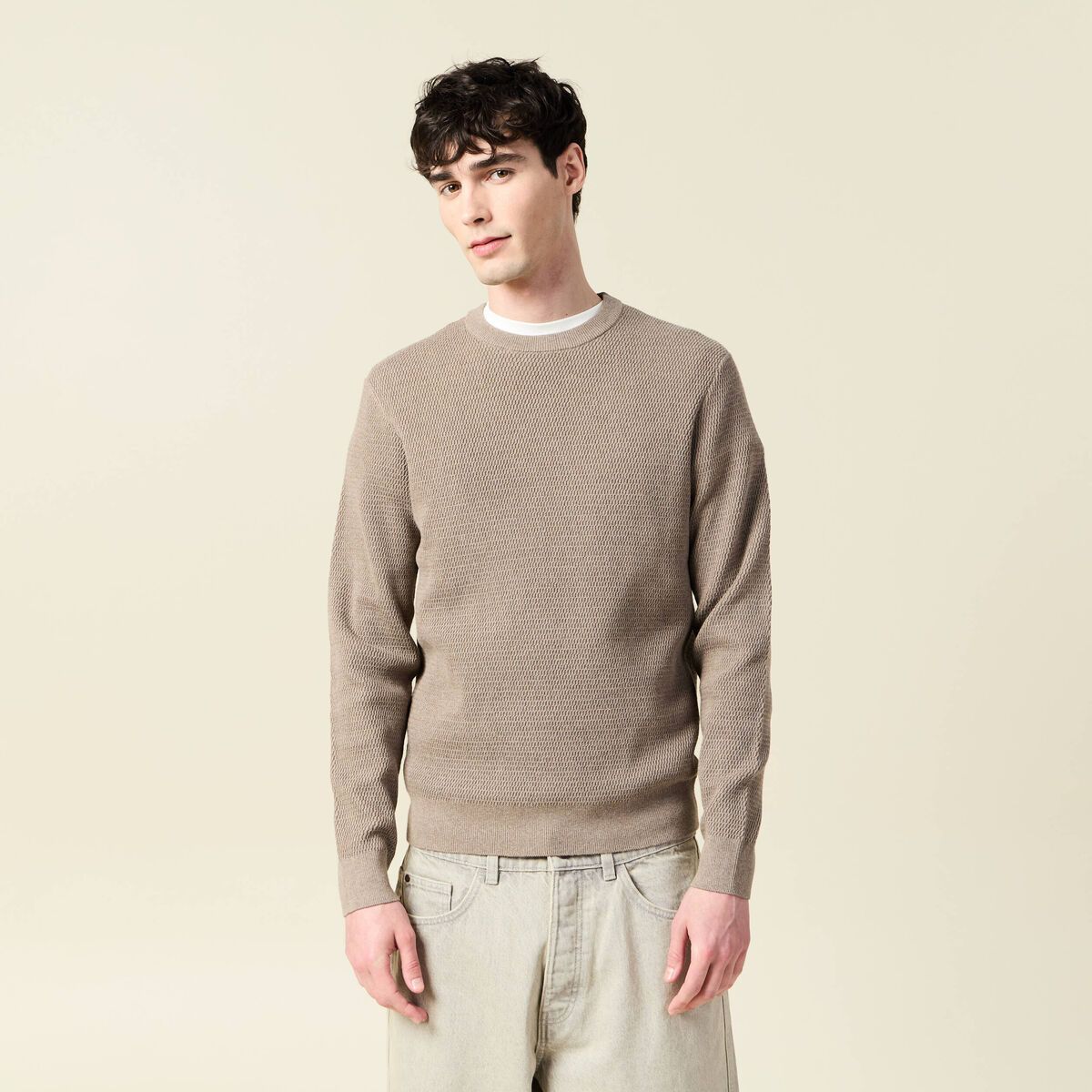 Pull droit manches longues vert kaki homme
