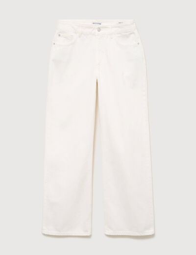 Jeans wide leg taille bascul&eacute;e denim blanc femme