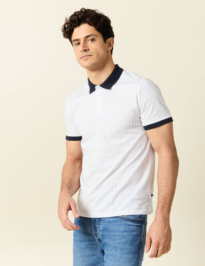 Polo cintr&eacute; en coton manches courtes blanc homme