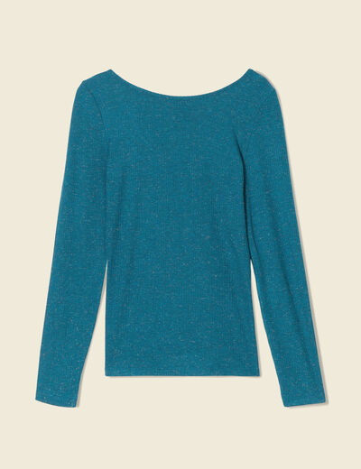T-shirt manches longues brillant bleu canard femme