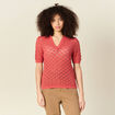 Pull manches courtes ajouré rouge femme