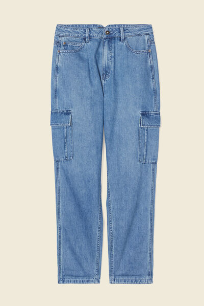 Jeans cargo taille haute denim used femme