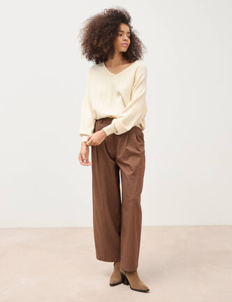 Pantalon large ray&eacute; taille standard marron fonc&eacute; femme