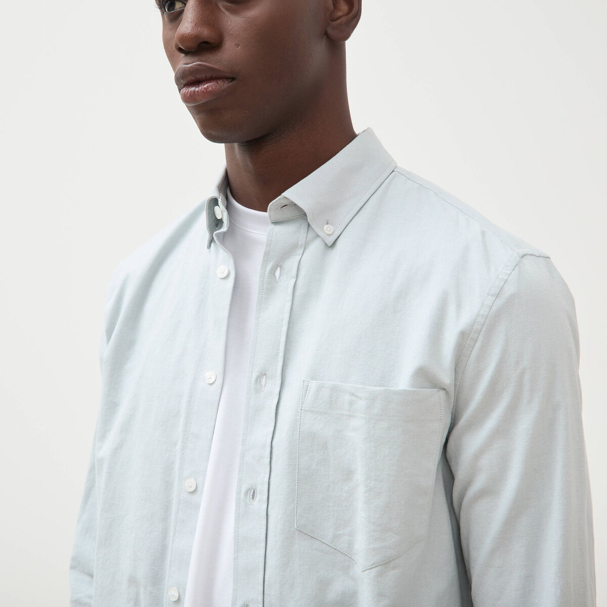 Chemise manches longues col am&eacute;ricain vert clair homme