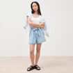 Short taille haute en jeans denim bleach femme
