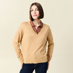 Pull fin col V manches longues marron clair femme