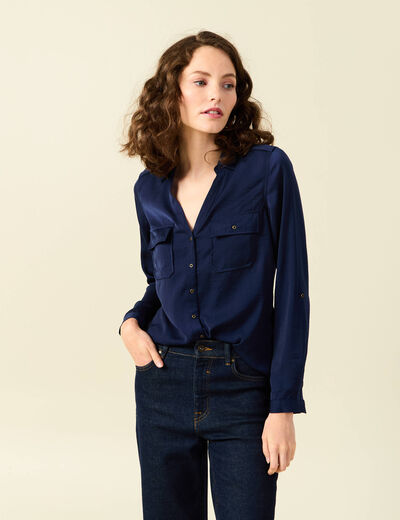 Chemise manches longues bleu marine femme