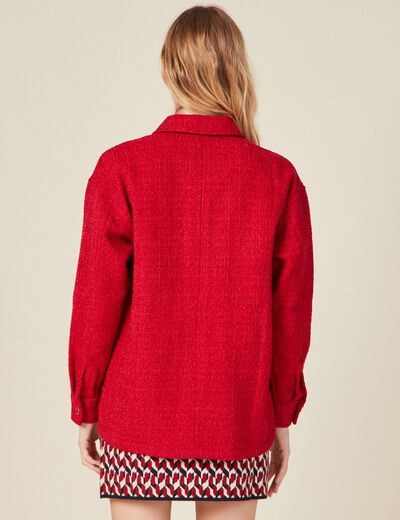 Veste surchemise boutonnée rouge foncé femme