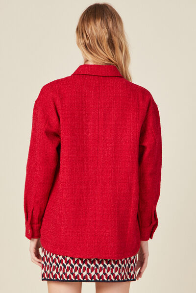 Veste surchemise boutonnée rouge foncé femme