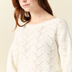 Pull ajour&eacute; col bateau manches longues ecru femme