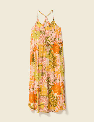 Robe longue droite orange corail femme