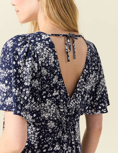 Robe évasée manches courtes bleu femme