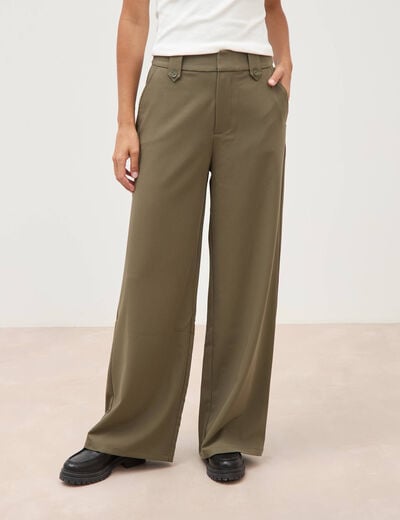 Pantalon large taille haute fluide camel femme