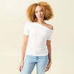 T-shirt asymétrique manches courtes ecru femme