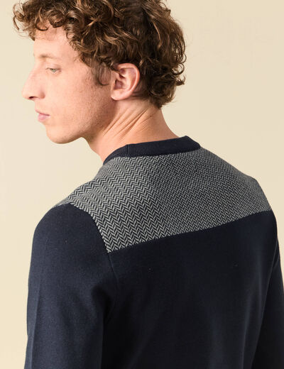 Pull fin col rond manches longues bleu marine homme