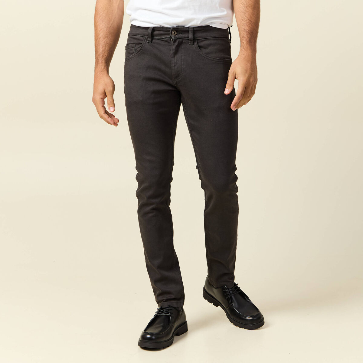 Jeans slim 5 poches marron homme