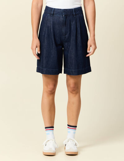 Bermuda droit pinces en jean denim brut femme