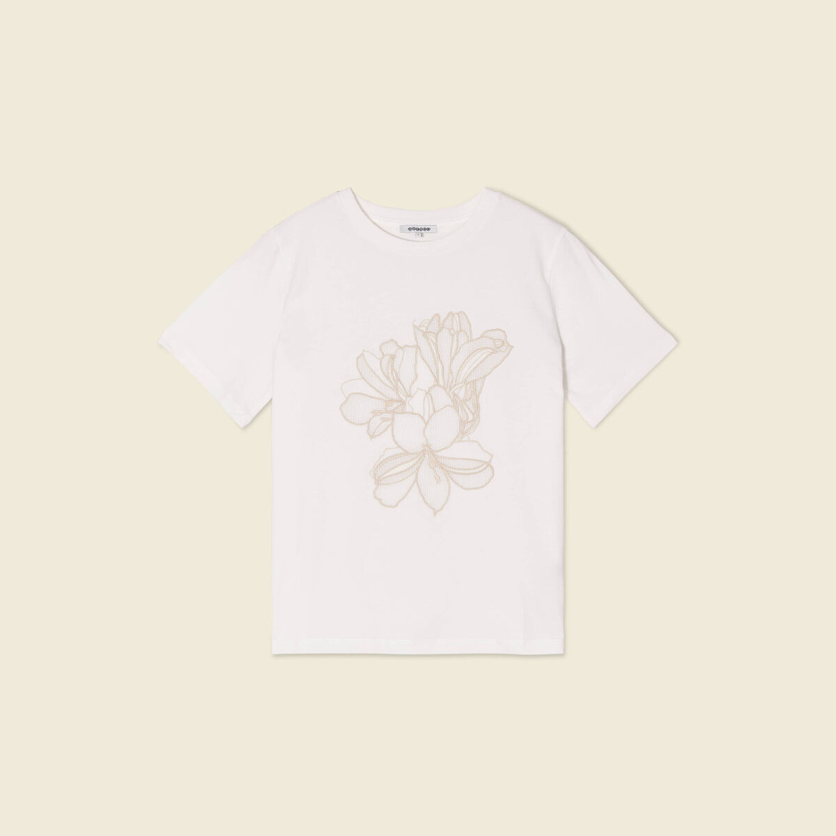 T-shirt manches courtes brodé creme femme