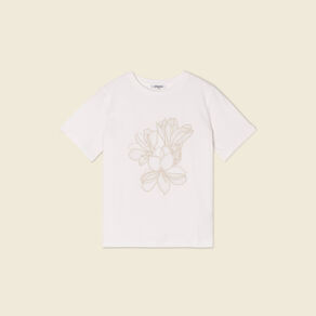 T-shirt manches courtes brodé creme femme