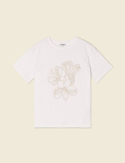 T-shirt manches courtes brodé creme femme