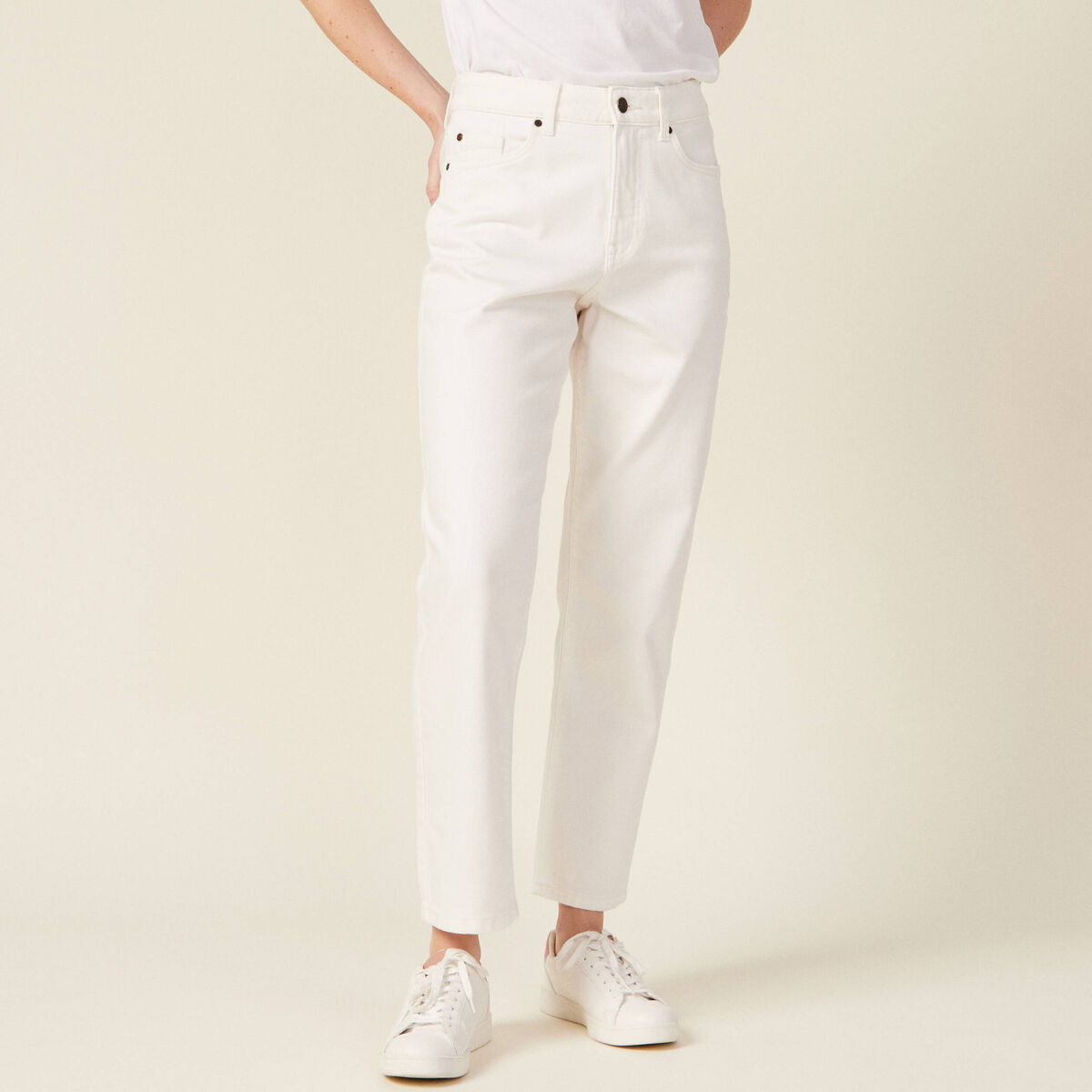 Jeans straight 5 poches denim blanc femme