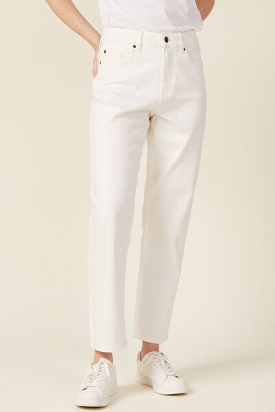 Jeans straight 5 poches denim blanc femme