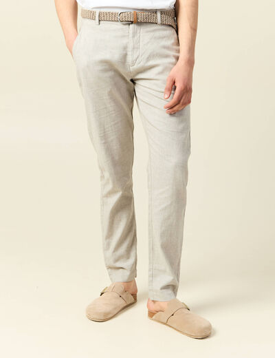 Pantalon chino longueur 32 avec ceinture gris homme