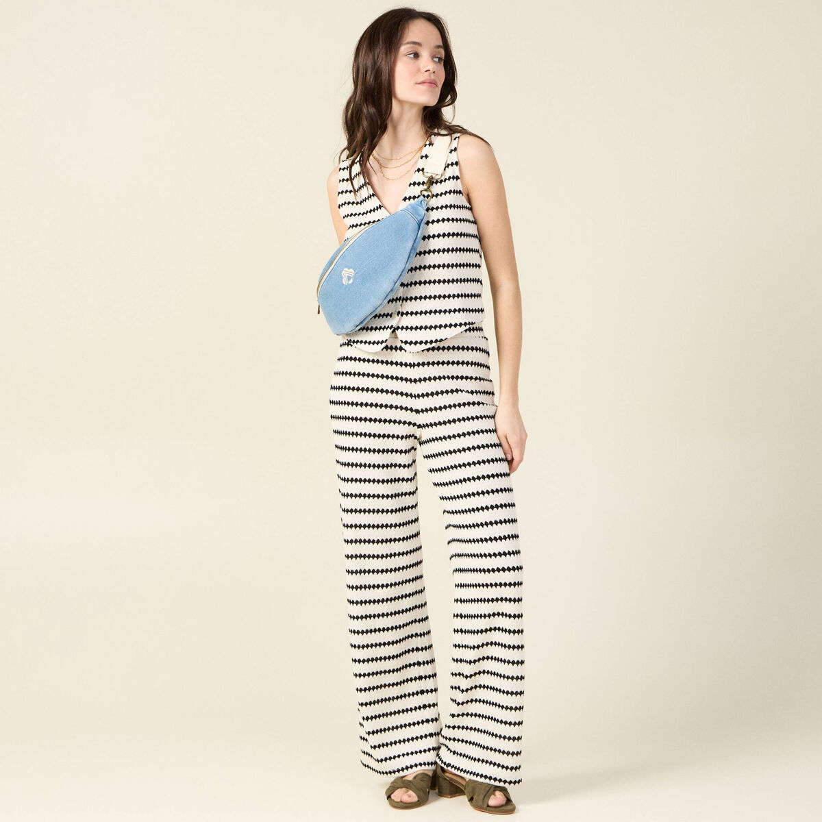 Pantalon large en tricot blanc femme