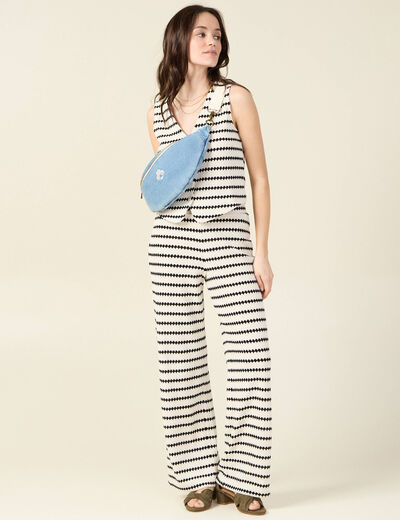 Pantalon large en tricot blanc femme