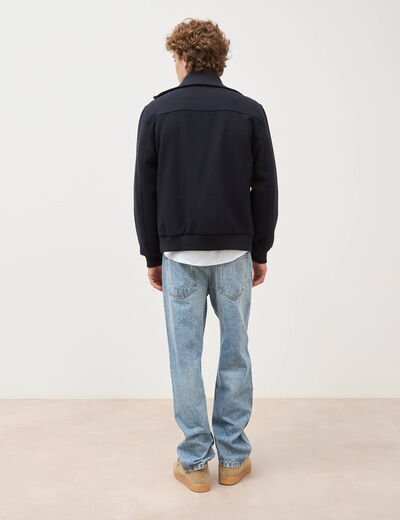 Blouson col camionneur manches longues bleu marine homme