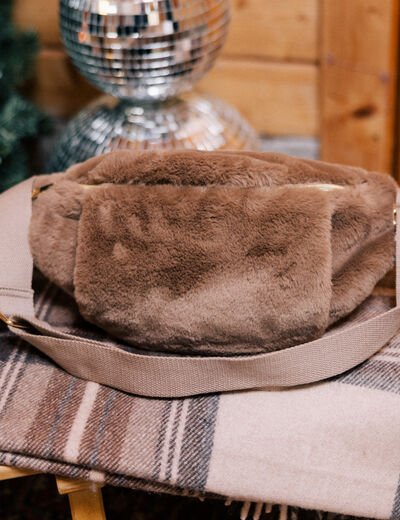 Sac banane en fausse fourrure marron clair femme