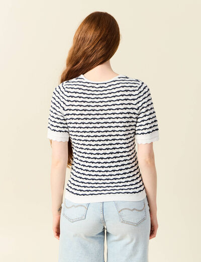Pull manches courtes bleu foncé femme