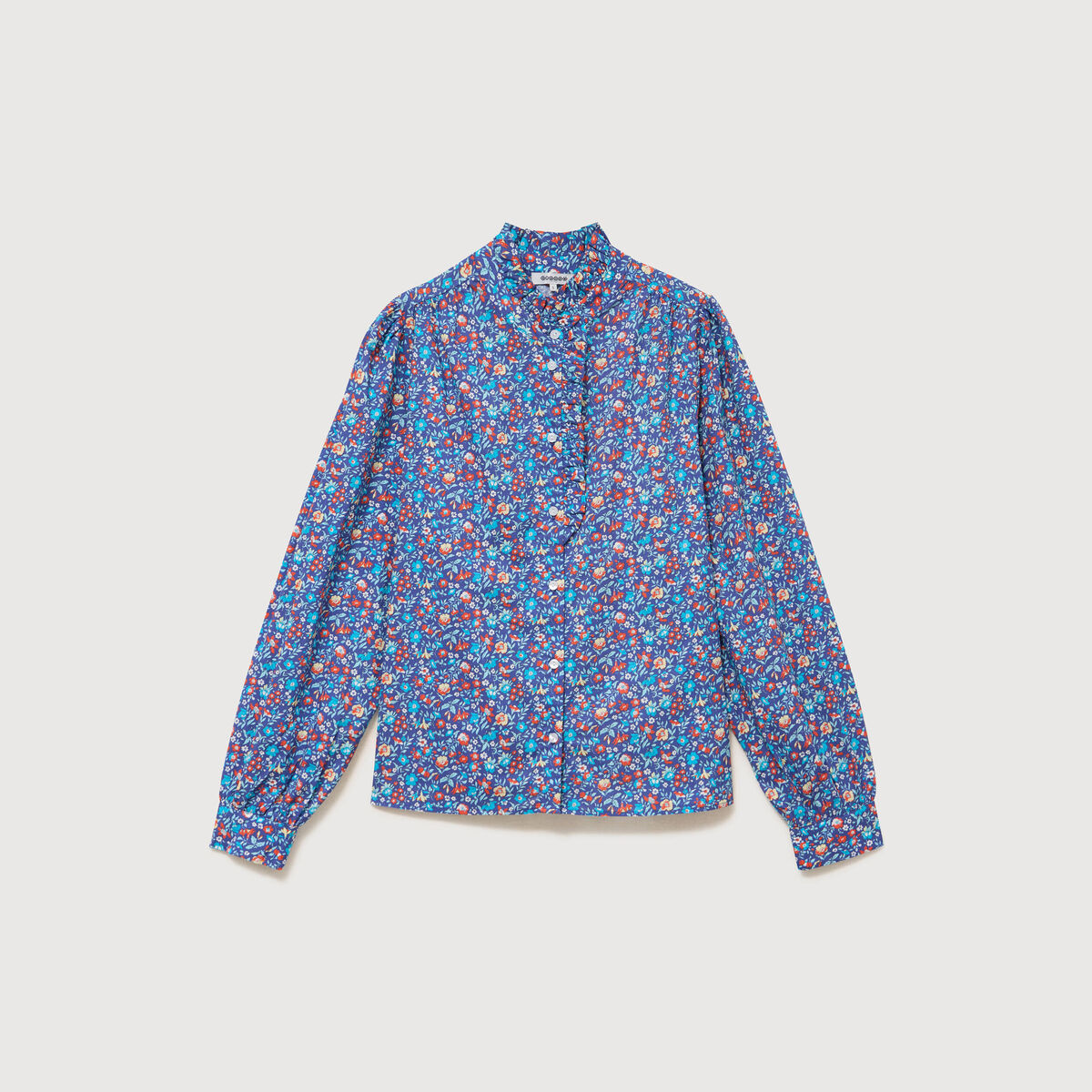 Chemise droite en coton manches longues bleu marine femme