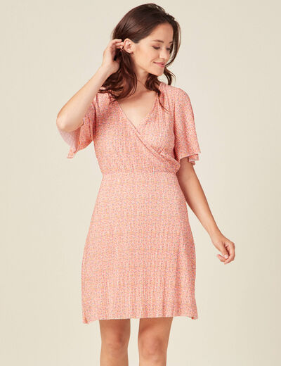 Robe trapèze plissée orange femme