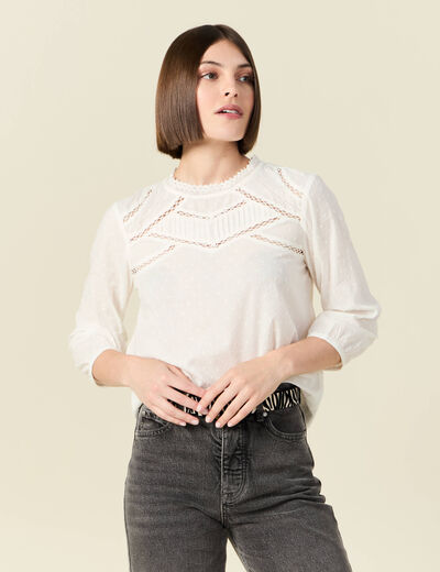 Blouse manches 3/4 ecru femme