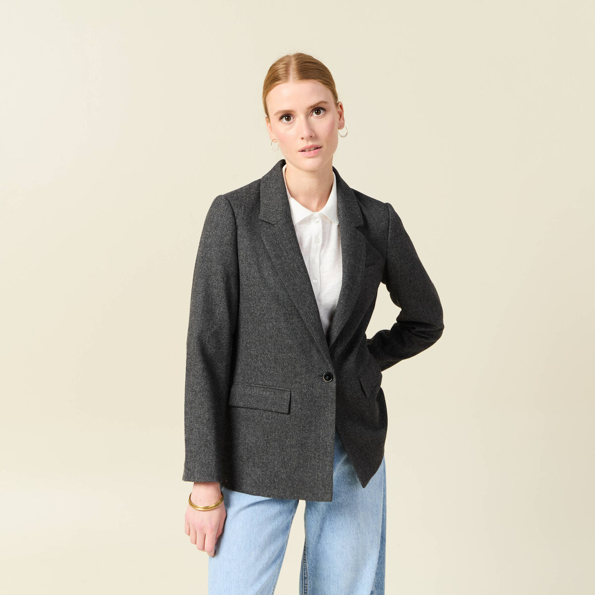 Veste blazer ajustée gris foncé femme