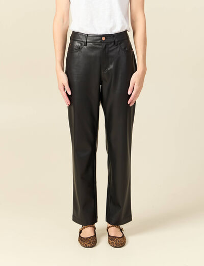 Pantalon taille haute similicuir noir femme