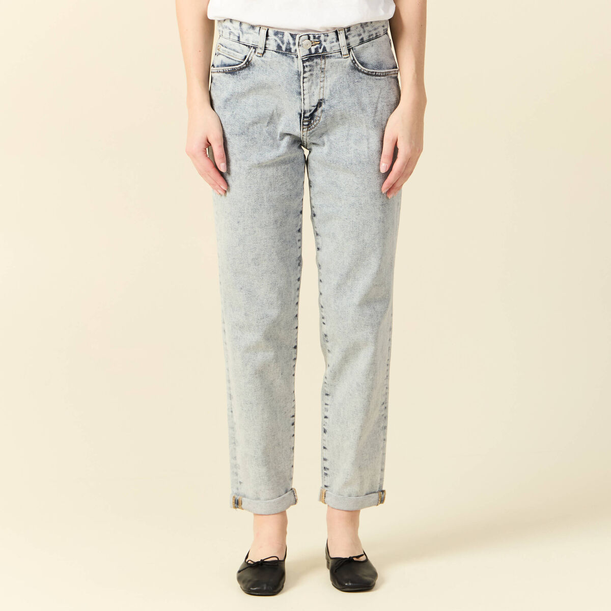 Jeans girlfriend 5 poches denim snow bleu femme