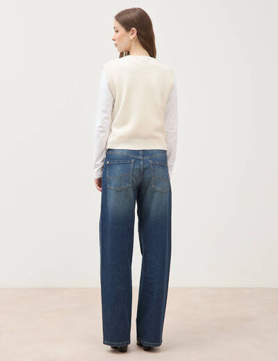 Pull sans manches col rond ecru femme