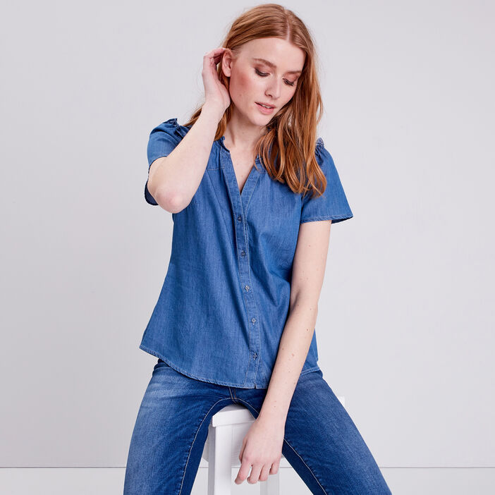 Chemise manches courtes jean denim used femme