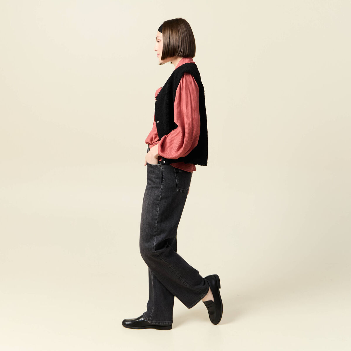 Gilet sans manches r&eacute;versible noir femme