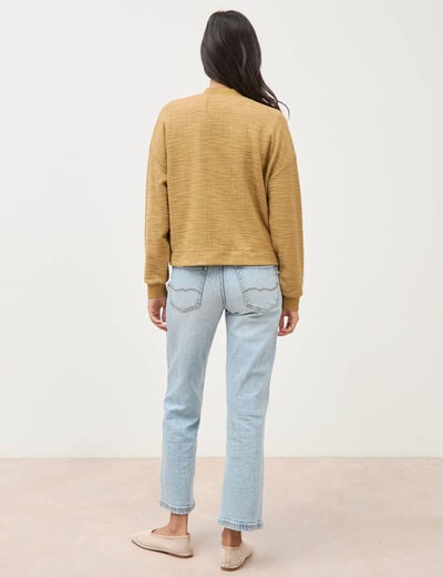 Veste droite manches longues tweed camel femme